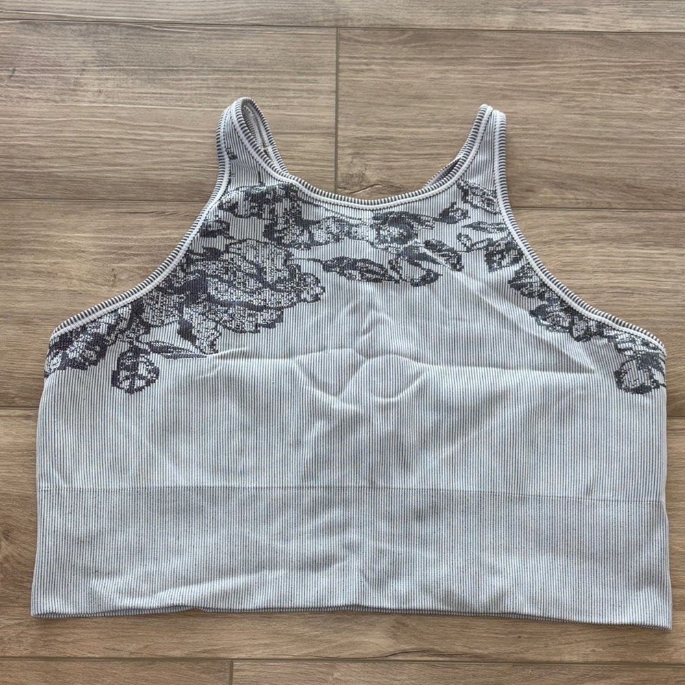 NWOT Athleta Aurora Seamless Crop Tank Gray Floral Ribbed Sz XL